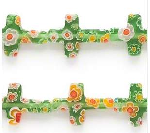 glass cross beads green